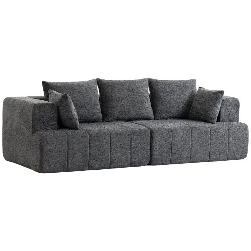 HOMCOM Canapé 3 places en chenille 248 cm, canapé salon moderne, large assise rembourrée, coussins à ressorts, gris