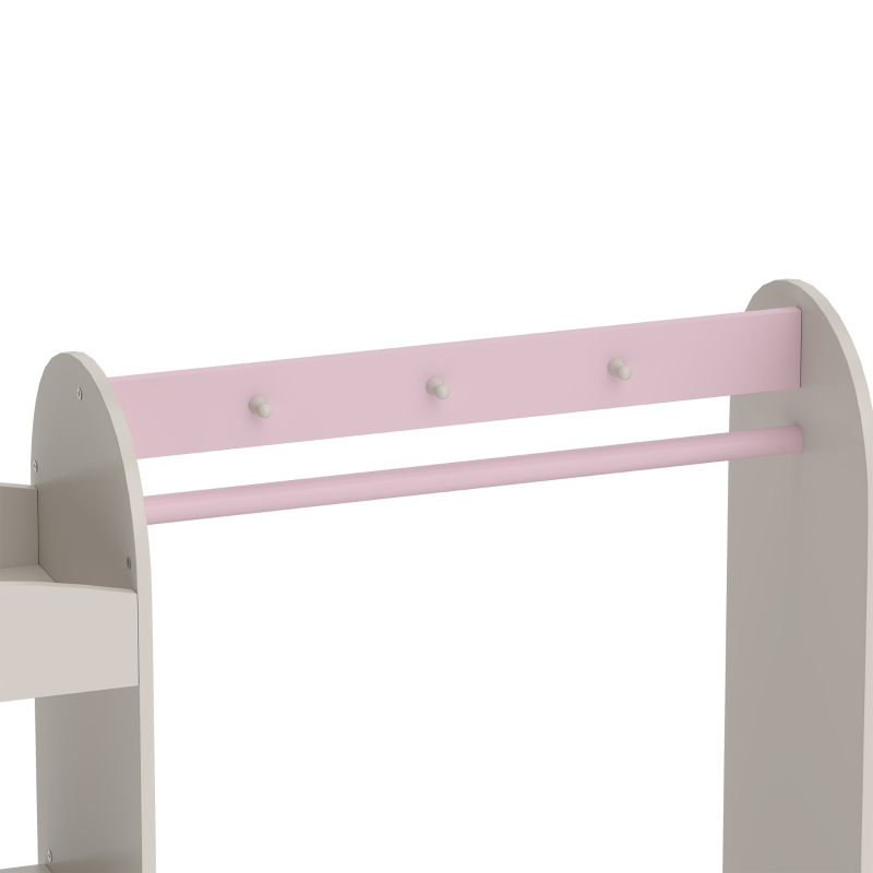 AIYAPLAY Kids Clothing Rack, Kids Wardrobe with Glowing Lights Mirror, Non-Woven Drawer and Shelves for Bedroom, Ages 3-8, Pink