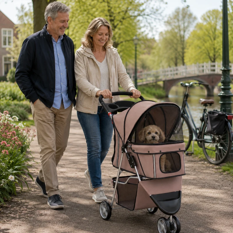PawHut Opvouwbare Hondenbuggy voor Kleine Oudere Honden tot 10 kg, Koffiebruin, 77 x 44 x 102 cm