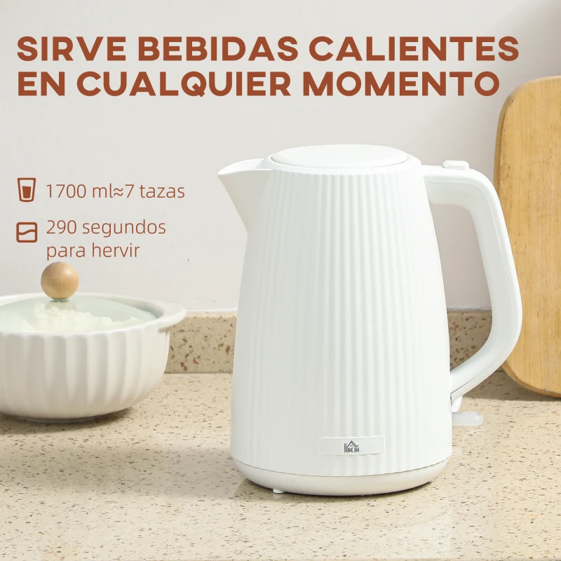 HOMCOM Hervidor Eléctrico 1,7L 2200W con Filtro Antical Desmontable Apagado Automático Base Giratoria 360° Crema