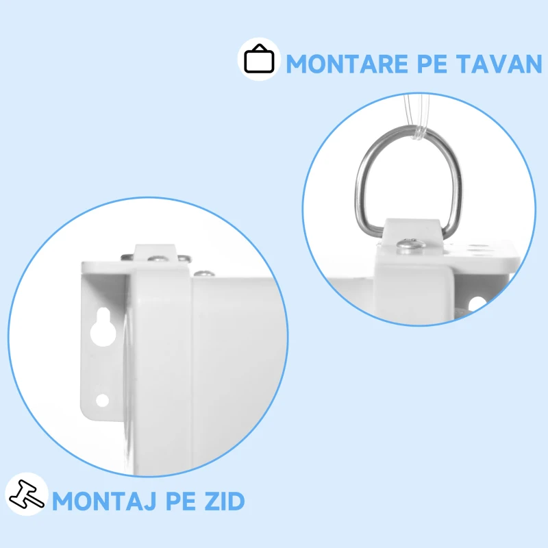 HOMCOM Ecran de Proiecție 80" 16:9 cu Frânghie de Reglare, din Plastic și Metal, 187x8x150 cm, Alb