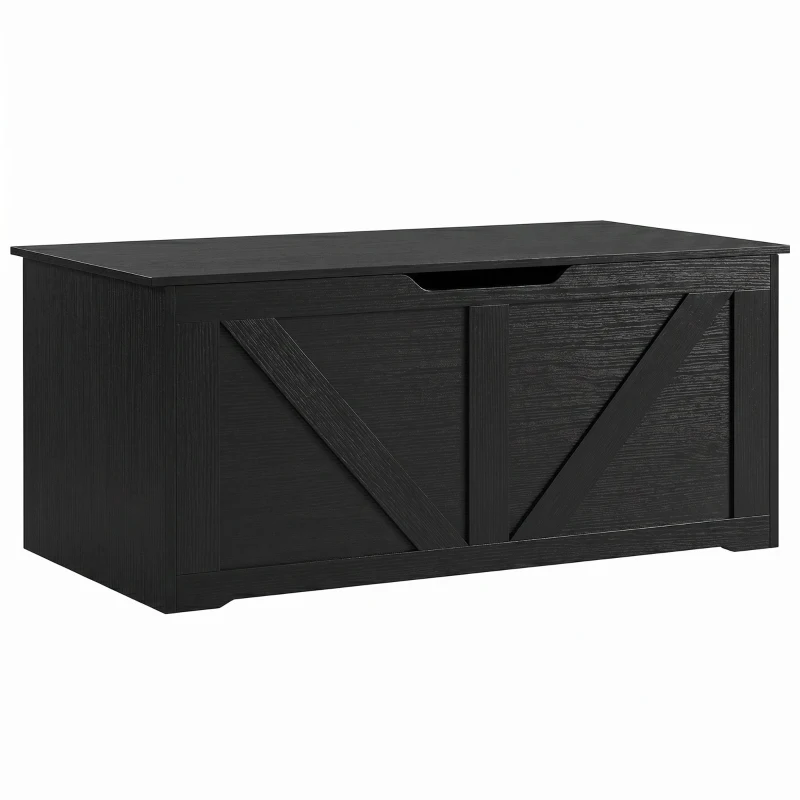 HOMCOM 127L Home Storage Box, with Safety Hinges - Black Wood-Effect
