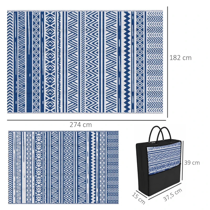 Outsunny Tapis extérieur Style Graphique - Tapis réversible 2 Motifs - dim. 2,74L x 1,82l m - PP Haute densité 310 g/m²