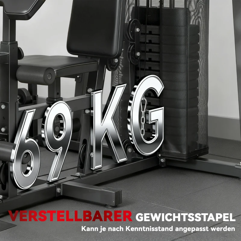 SPORTNOW Multifunctionele trainingsstation, thuissportapparaat voor meer dan 10 oefeningen, gewichten, verstelbare fitnessbank, zwart