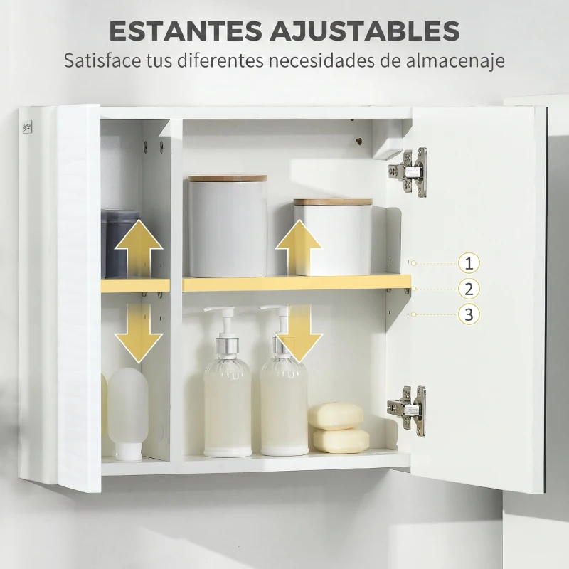kleankin Armario de Baño con Espejo 2 Puertas y Estantes Ajustables Mueble de Baño para Colgar 48x15x45 cm Blanco