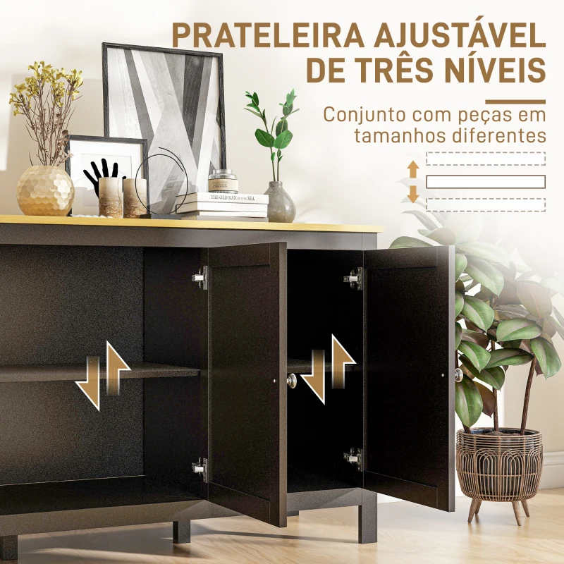 HOMCOM Aparador Sala de Estar com 3 Portas e Prateleiras Ajustáveis Estilo Moderno 120x40x70 cm Preto e Madeira
