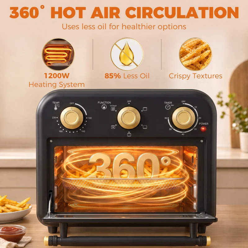HOMCOM Air Fryer Toaster Oven, Convection Countertop Oven, with Adjustable Temperature and Timer, 12 L, Black