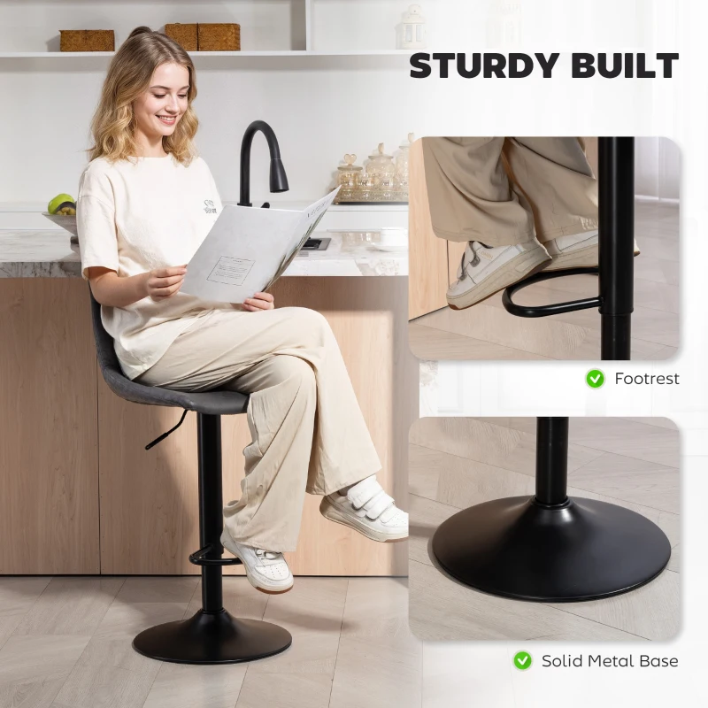 HOMCOM Set of 2 Leathaire Tub Bar Stools -  Charcoal Grey