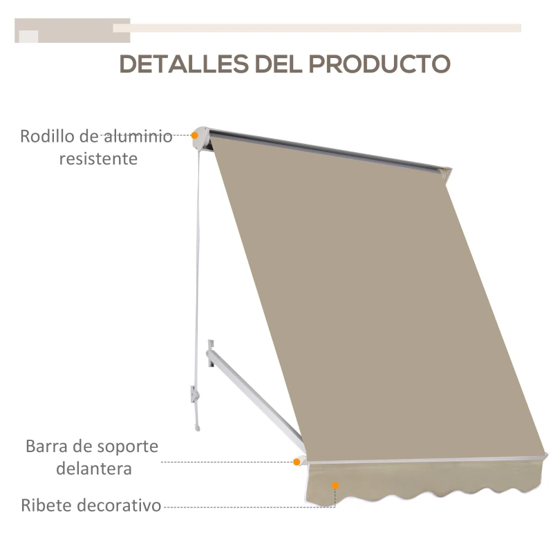 Outsunny Toldo Retráctil de Exterior con Marco de Aluminio Ángulo Ajustable Protección UV e Impermeable 180x70 cm Beige