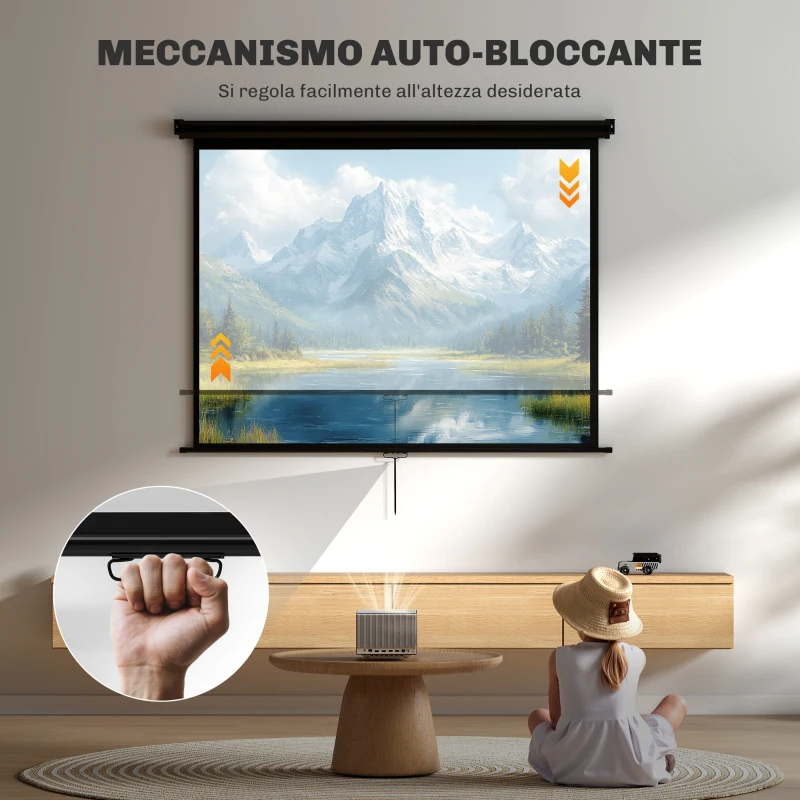 HOMCOM Telo per Proiettore 84" Formato 4:3, Angolo di 160° e Montaggio a Soffitto o Parete, Nero