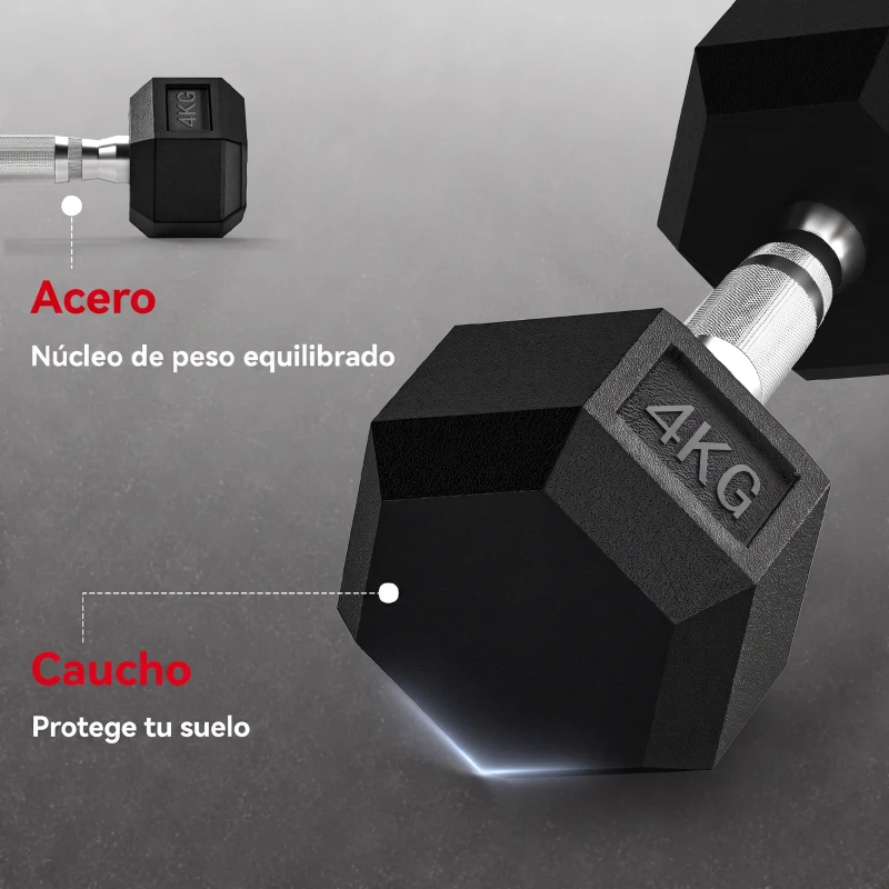 HOMCOM Juego de Mancuernas de 2x4 kg con Barra de Conexión Metálica y Cabeza Hexagonal para Entrenamiento en Casa Negro y Plata