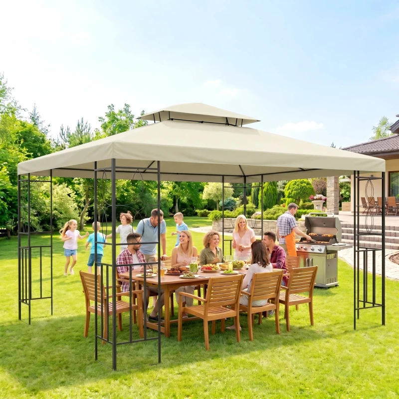 Outsunny Cenador de Jardín 3x4m Pabellón para Exterior con Doble Techo de Ventilación y 4 columnas de acero Estable para Fiestas Eventos Patio Crema