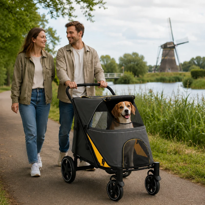 PawHut Hondenbuggy voor Middelgrote en Oudere Honden, Opvouwbare, Donkergrijs, 112 x 65 x 100 cm(m-2)