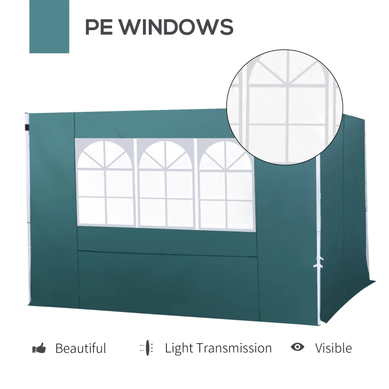 Outsunny 2.95 Meters Gazebo Replaceable Exchangeable Side Panel Wall Panels Walls With Window, Dark Green