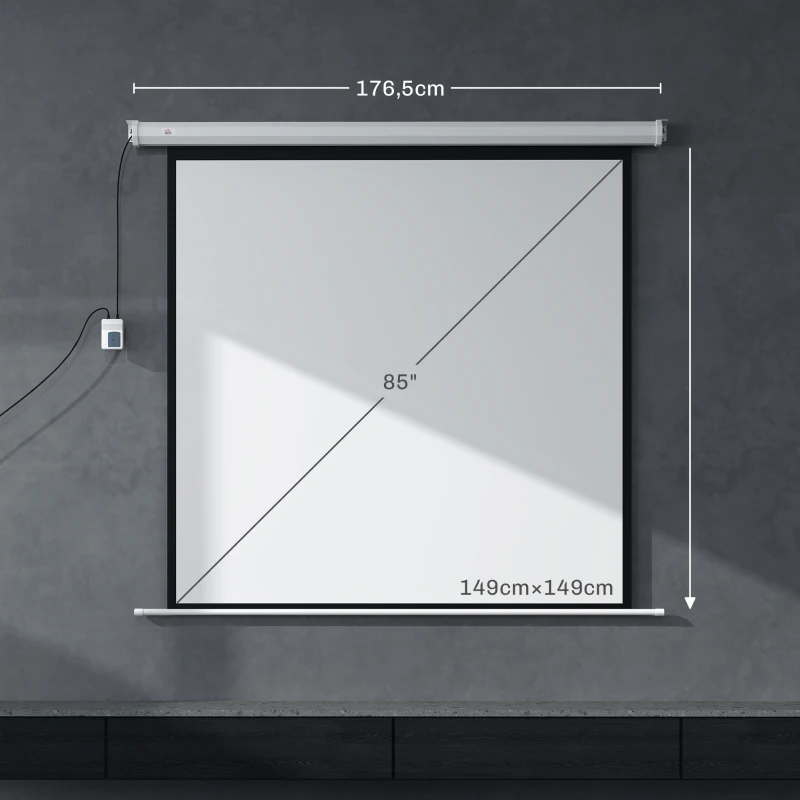 HOMCOM Ecrã de Projeção Elétrico 85'' com Comando Remoto, Formato 1:1, 152x152 cm, Branco