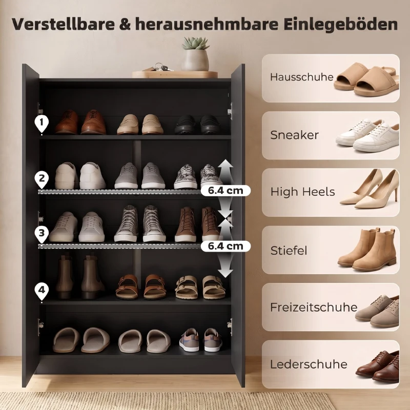 HOMCOM 5-stufiger Schuhschrank für 20 Paar Schuhe, verstellbare Regale, für Eingangsbereich, Flur, Schwarz