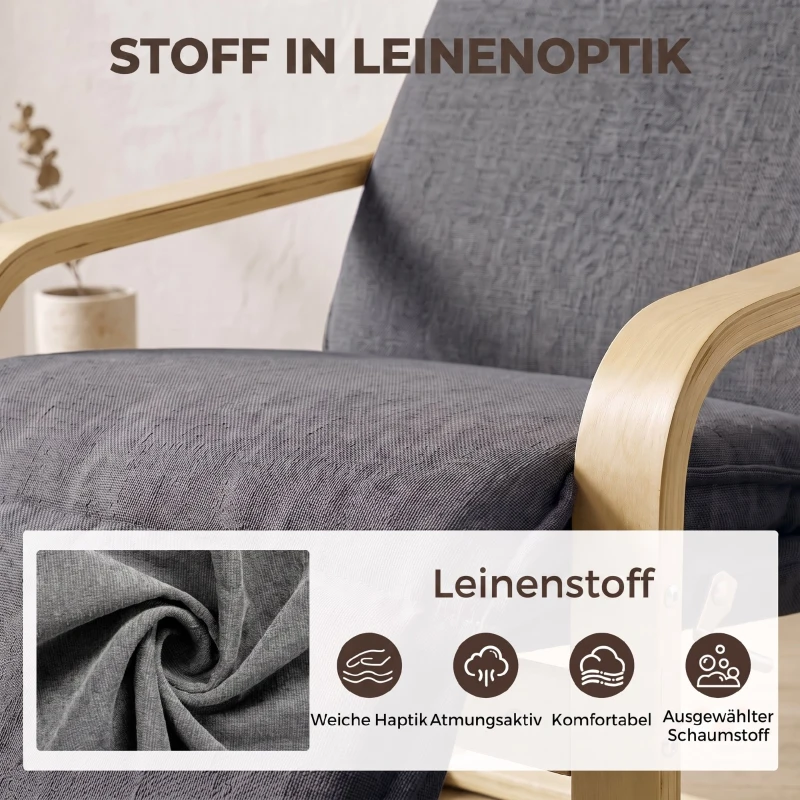 HOMCOM Loungestoel met voetensteun, linnenlook, moderne schommelfauteuil met schommelfunctie, donkergrijs