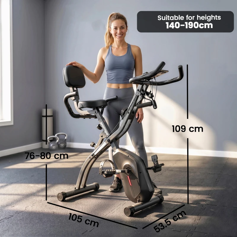 SPORTNOW 4-In-1 Folding Exercise Bike with Resistance Bands, Bluetooth App, 8-Level Magnetic Resistance, LCD Display, Black
