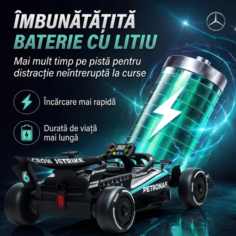 AIYAPLAY Mașină Electrică Pentru Copii Mercedes-AMG PETRONAS F1, 12V, Telecomandă, PP, Plastic, 123x66x39 cm, Negru