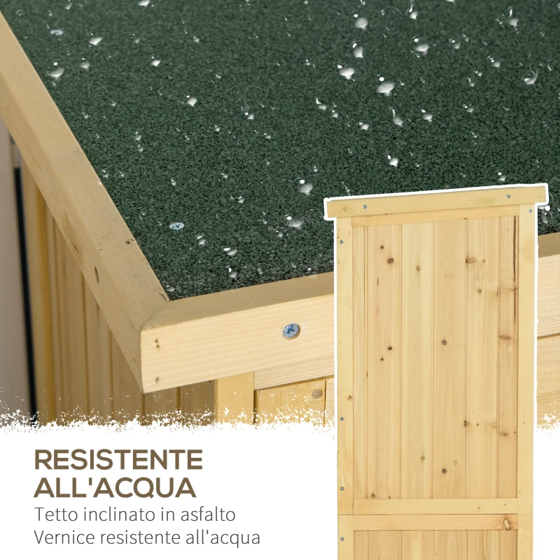 Outsunny Casetta Attrezzi Giardino in Legno di Abete e Pino con 4 Scompartimenti, Armadio da Esterno Porta Attrezzi da Giardino con Tetto Impermeabile, 87x46.5x160cm, Color Legno
