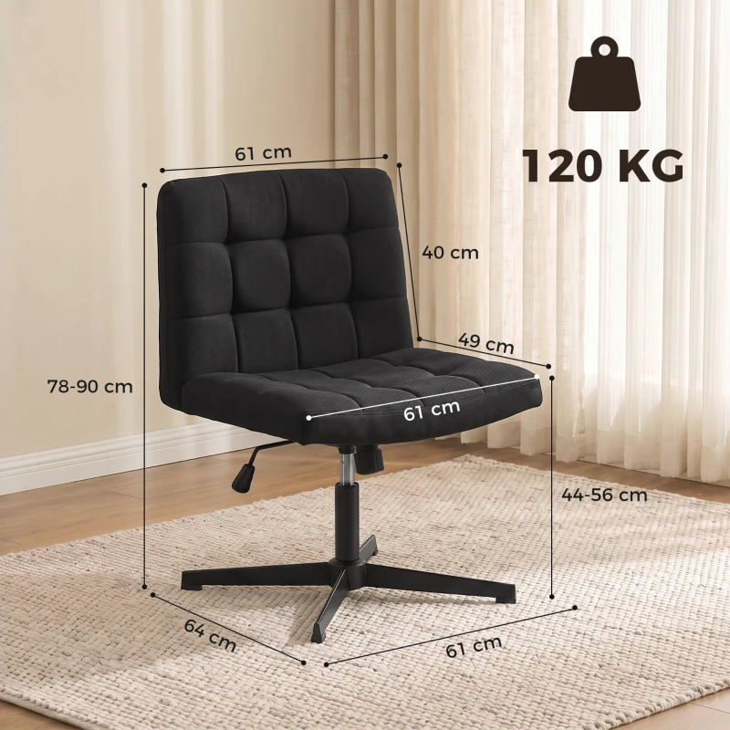 HOMCOM Armless Office Chair, Cross Legged Linen Computer Desk Vanity Chair with Wide Seat, Rocking Function, Black