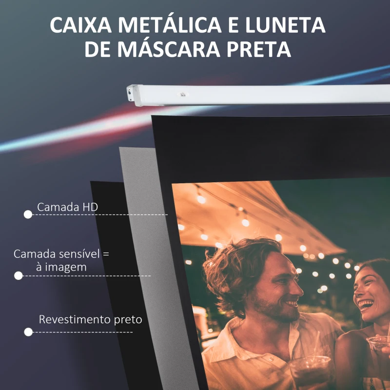 HOMCOM Tela de Projeção Elétrica 100 Polegadas Tela de Projeção Motorizada Formato 16:9 com Controlo Remoto para Cinema am Casa Exterior Festas 253x7,5x168cm Branco