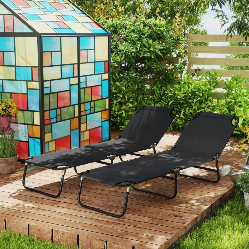 Outsunny Garden Sun Lounger, with Five-Position Back - Black