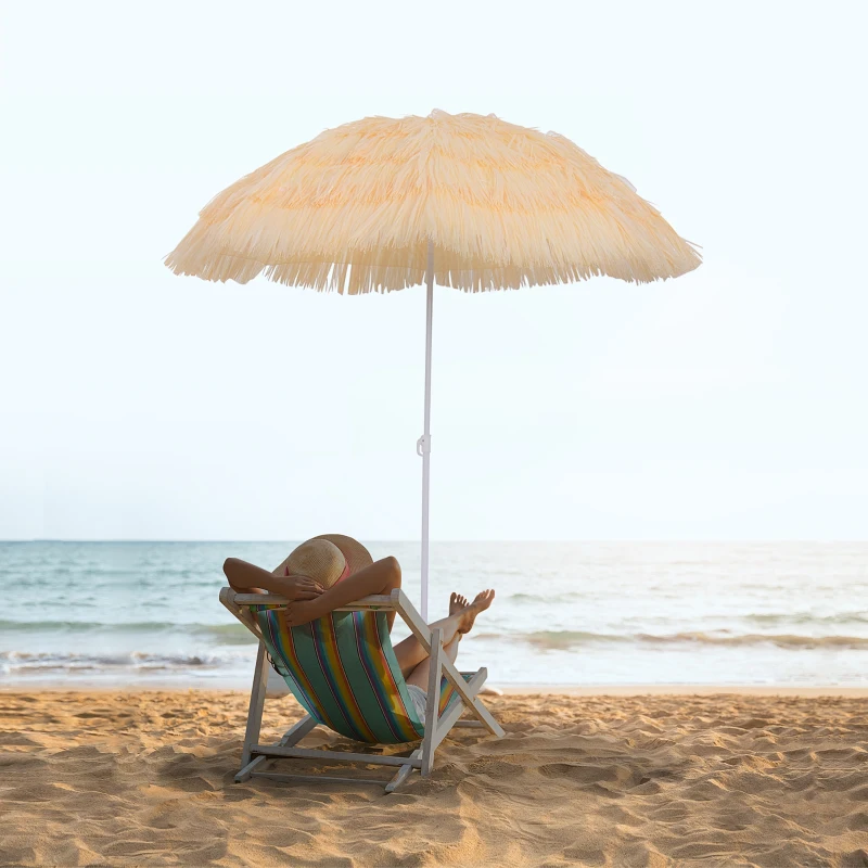 Outsunny Ombrellone da Spiaggia a 8 Stecche con Palo Inclinabile, in Poliestere e Metallo, 1.6x2 m, Beige