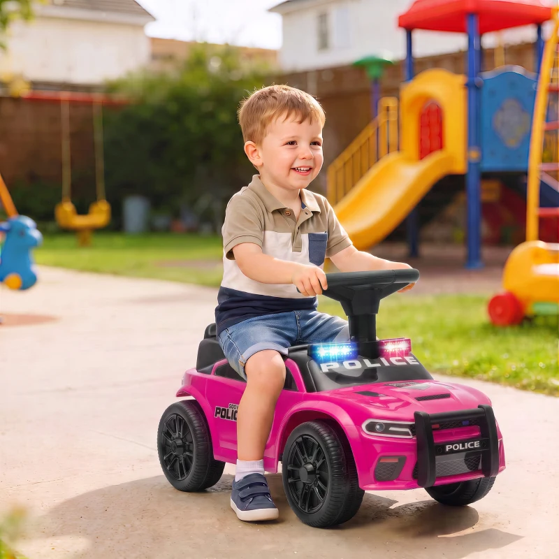 AIYAPLAY Coche Correpasillos de Policía para Niños de 18-36 Meses con Luz Música y Espacio de Almacenaje 65x29,5x36 cm Rosa
