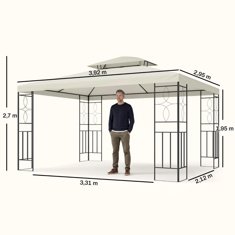 Outsunny Cenador de Jardín 3x4m Pabellón para Exterior con Doble Techo de Ventilación y 4 columnas de acero Estable para Fiestas Eventos Patio Crema