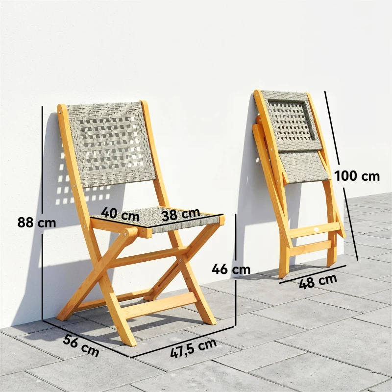Outsunny Gartenstühle 2 Stück Klappstuhl mit Atmungsaktiv Sitz angenehme Sitzhöhe aus Massivholz & Polyrattan