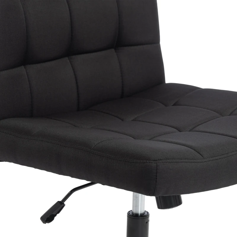HOMCOM Armless Office Chair, Cross Legged Linen Computer Desk Vanity Chair with Wide Seat, Rocking Function, Black