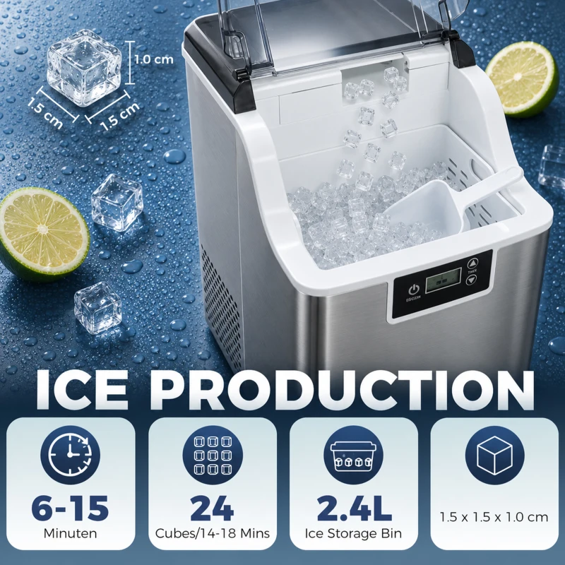 HOMCOM IJsblokjesmachine, ijsdispenser, Ice-Maker, 20 kg/24 uur ijsmaker met 2,1 L watertank, zilver(m-4)