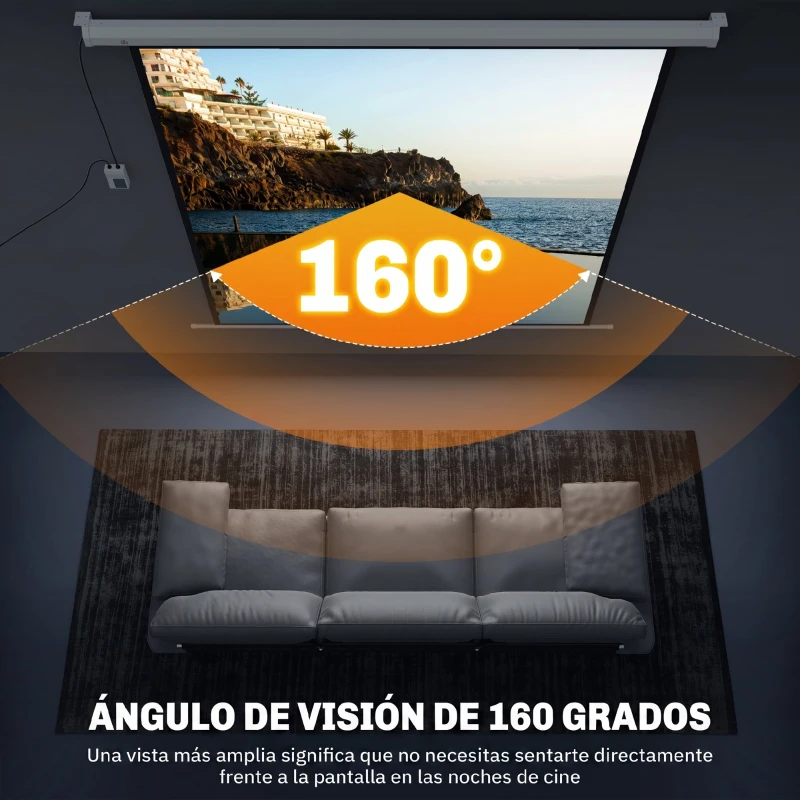 HOMCOM Pantalla de Proyector Eléctrica 92 Pulgadas Pantalla de Proyección con Control Remoto Formato 1:1 HD 4K Blanco