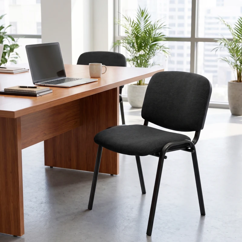 HOMCOM Linen-Look Fabric Reception Chairs, Stackable Meeting Chairs Set of 2 with Backrest, Padded Seat for Office, Black