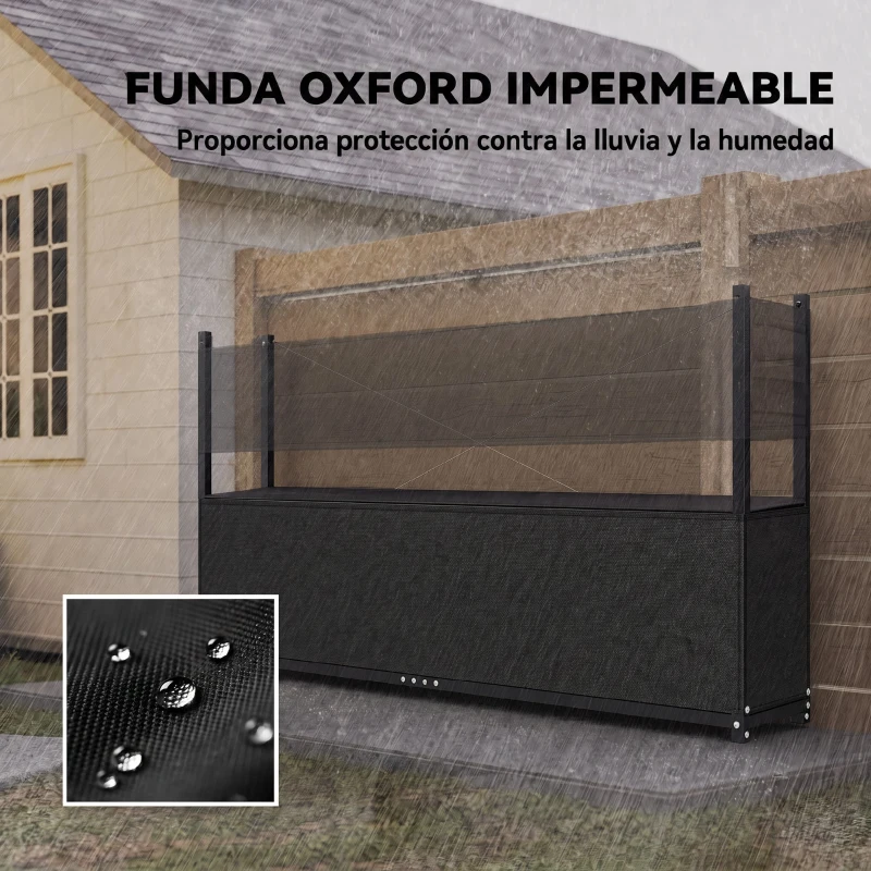 Outsunny Estante de Leña con Funda Oxford 600D y Cables Marco de Acero Galvanizado Carga 500 kg para Interior y Exterior Negro