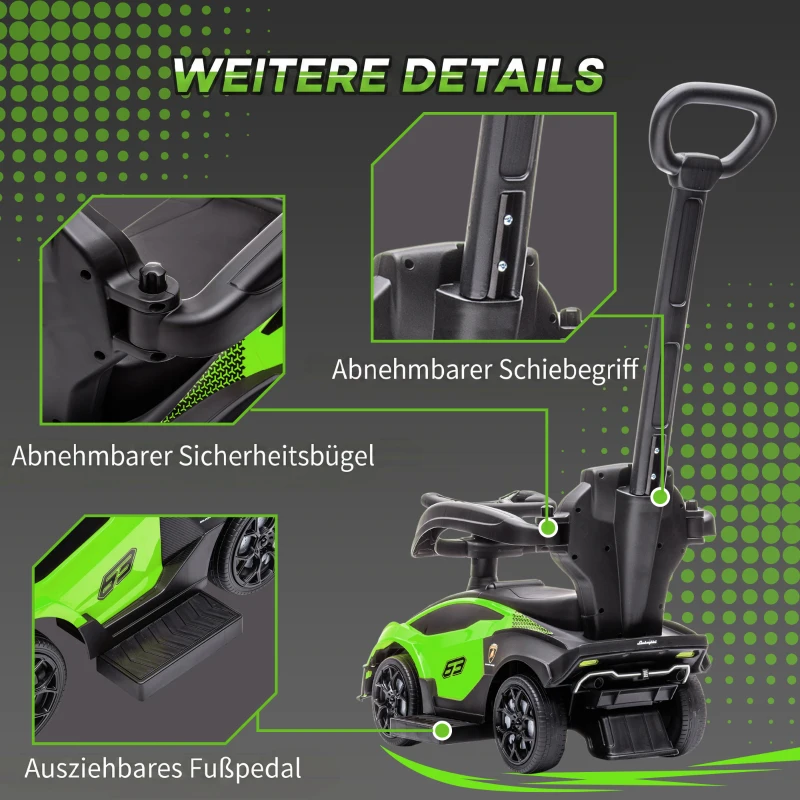 AIYAPLAY 2-in-1 loopauto met duwstang, stuur, claxon, voetsteun en opbergruimte, groen