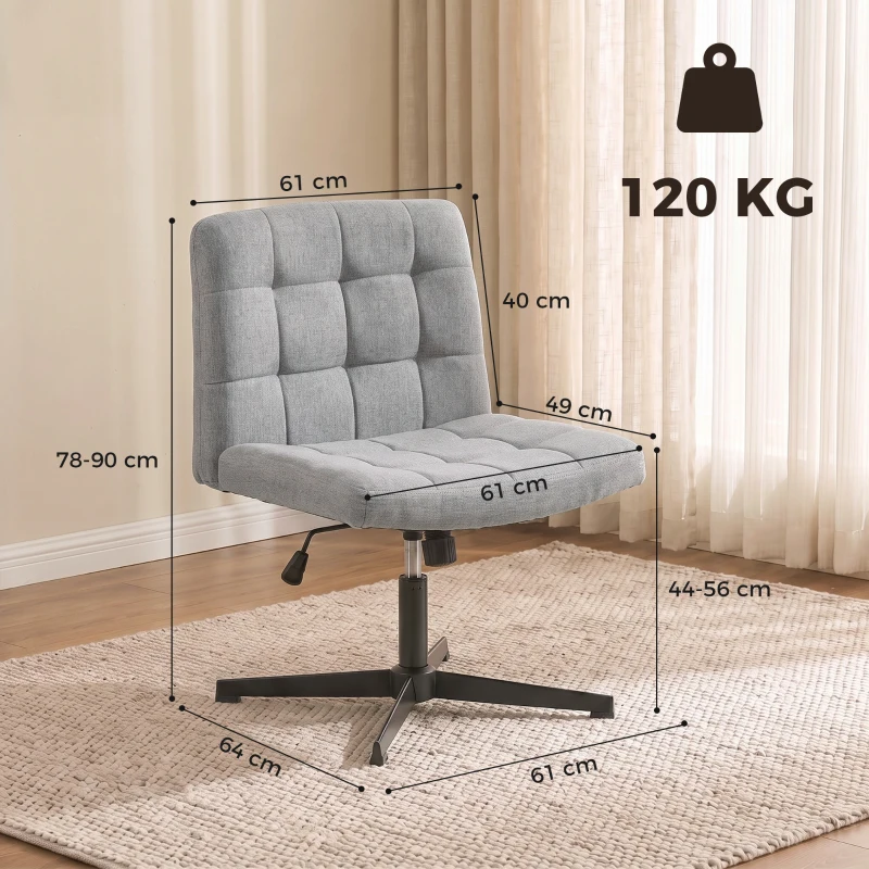 HOMCOM Armless Office Chair, Cross Legged Linen Computer Desk Vanity Chair with Wide Seat, Rocking Function, Grey