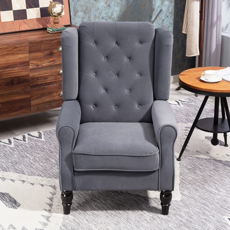 HOMCOM Wingback Accent Chair, Retro Upholstered Button Tufted Occasional Chair for Living Room and Bedroom, Charcoal Grey