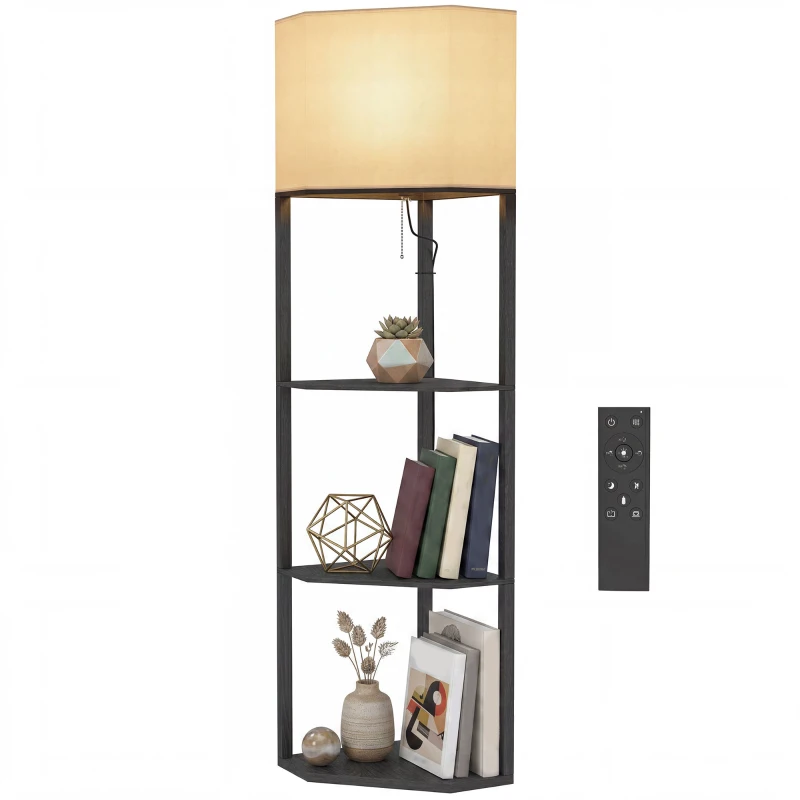HOMCOM Corner Floor Lamp with Shelves and Lights, Modern Dimmable Standing Lamp with 3000K/4000K/6000K Colour Temperature