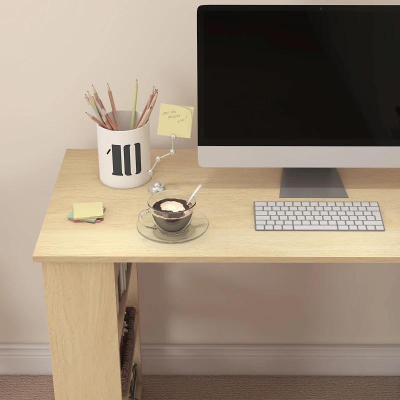 HOMCOM Corner Computer Desk, L Shaped Desk with 360° Rotating Bookshelf, 120L x 110W x 74.5H cm, Natural and White