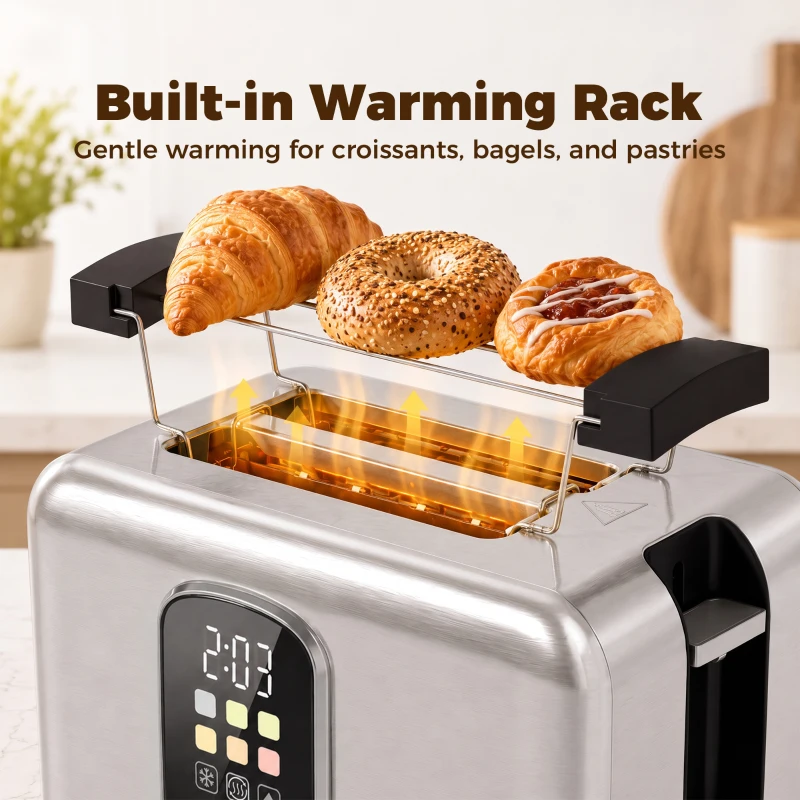 HOMCOM 2 Slice Smart Toaster with Touch Screen & LED Countdown, Toaster with Warming Rack, 6 Browning Levels, Memory Function