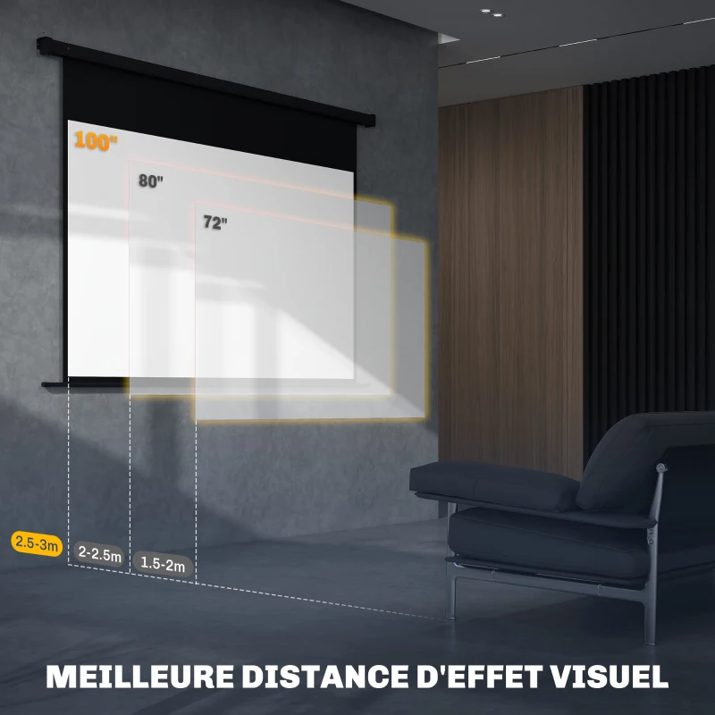 HOMCOM Écran vidéoprojecteur 100 Pouces, 16:9 4K HD montage mural ou plafond, panneau de commande et télécommande