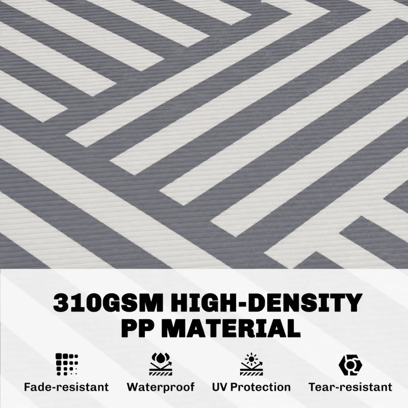 Outsunny Plastic Straw Reversible RV Outdoor Rug with Carry Bag, 182 x 274cm, Grey and Cream