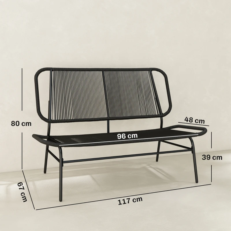Outsunny Banco Exterior de Ratán de 2 Plazas con Asiento y Respaldo Tejidos de Ratán Estructura de Acero Carga 240 kg Negro