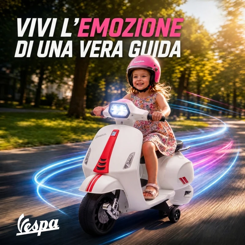 AIYAPLAY Moto Elettrica per Bambini Licenza Vespa, Batteria Ricaricabile 6V, Rotelle e Luci, Età 2-4 Anni, Bianco