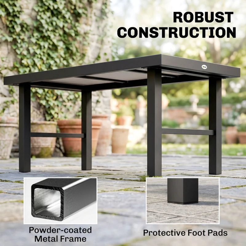 Outsunny Metal Garden Coffee Table, Outdoor Side Table with SPC Woodgrain Tabletop for Outside, Garden, Balcony, Porch, 100 x 53 x 46cm, Grey