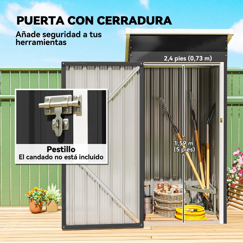 Outsunny Caseta de Jardín Exterior Metálico 0,74 m² 107,5x91x185 cm con Techo Inclinado Puerta con Cerradura Ventilaciones Gris