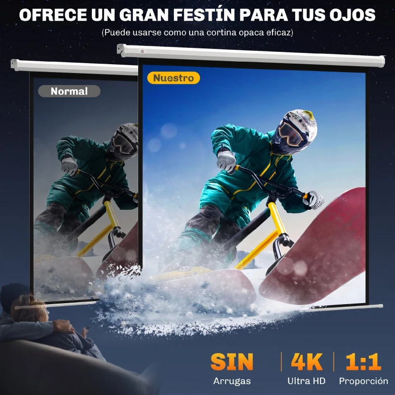 HOMCOM Pantalla de Proyector Eléctrica 92 Pulgadas Pantalla de Proyección con Control Remoto Formato 1:1 HD 4K Blanco