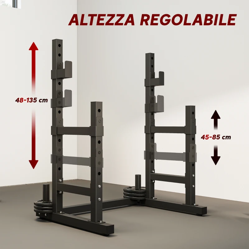 SPORTNOW Porta Bilanciere Regolabile a 2 Livelli con Porta Dischi, in Acciaio, 110x91x145 cm, Nero